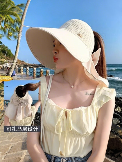 여자 2025 새로운 대형 모자 챙 피면 보호 태양 모자 중간 공중 목 방지 선 모자 여자 2025 새로운 대형 모자 챙 피면 보호 태양 모자 중간 공중 목 방지 선 모자