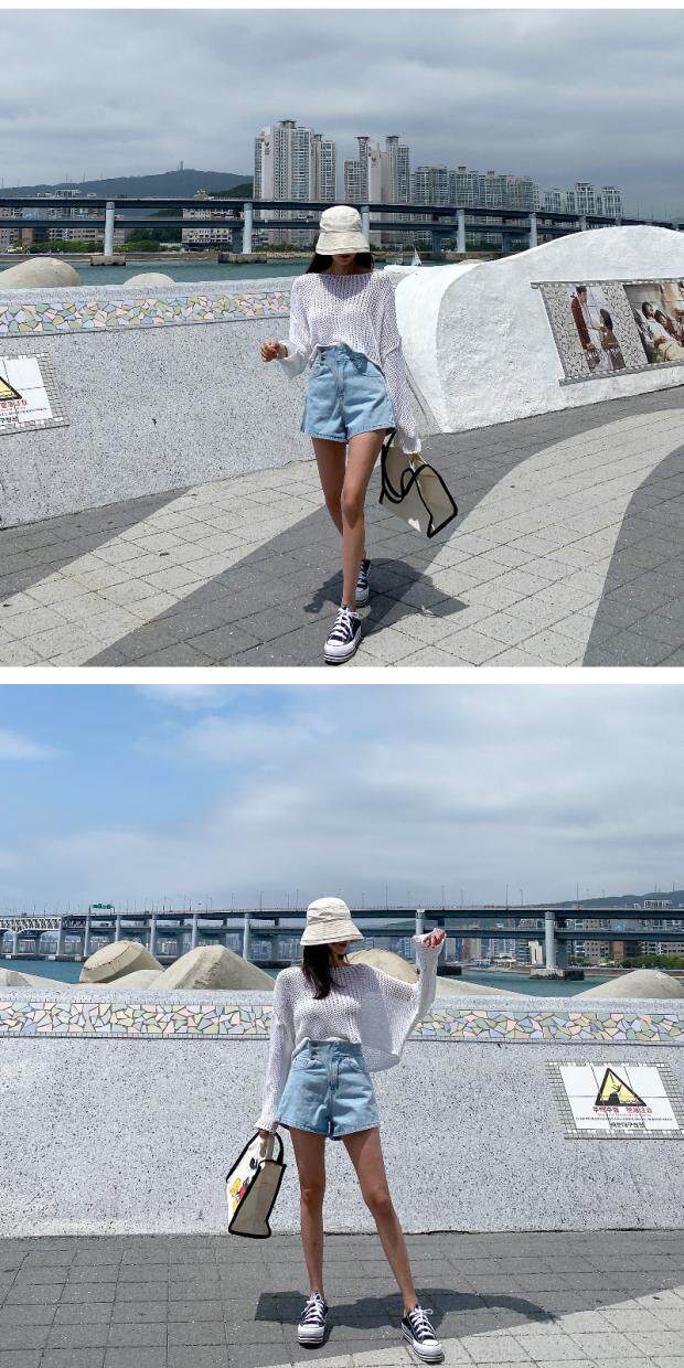 ypxfz313】313高腰水洗拼接斜系2粒扣牛仔短裤热裤-货捕头广州站