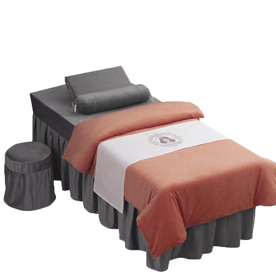Beauty bed cover four -piece simple, high -end luxury Northern European massage beauty salon special bed sleeve with hole custom logo Beauty bed cover four -piece simple, high -end luxury Northern European massage beauty salon special bed sleeve with hole custom logo
