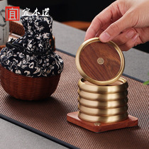 Zen ebony tea cup mat copper wood heat insulation mat kung fu tea ceremony accessories teapot mat solid wood coaster copper cup holder