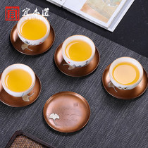 Handmade copper gilt silver coaster large tea cup cushion round kung fu tea insulation cushion cup holder tea ceremony tea set accessories