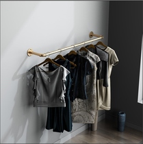 High-end Solid Wood Clothing Store Show Rack Upper Wall Side Hung Golden Retro Water Pipe Mens Clothing Children Clothing Clothes Shelves