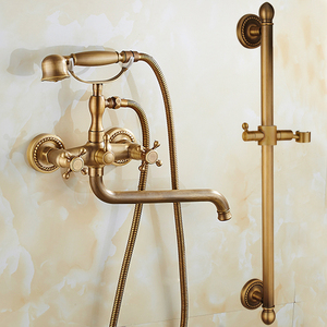 仿古銅色淋浴混水閥簡易花灑浴缸邊浴室水龍頭歐式套裝復古加長