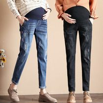 Pregnant women pants spring and autumn clothes 2018 new size pregnant women jeans wear belly pants loose casual bottom trousers