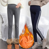 Pregnant women winter clothes 2018 new pregnant women pants large size stretch outside wearing leggings winter thick pile pants tide