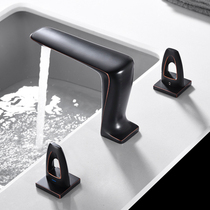 Black full Copper Basin hot and cold faucet brushed gold bathtub double three hole faucet silver lower basin faucet