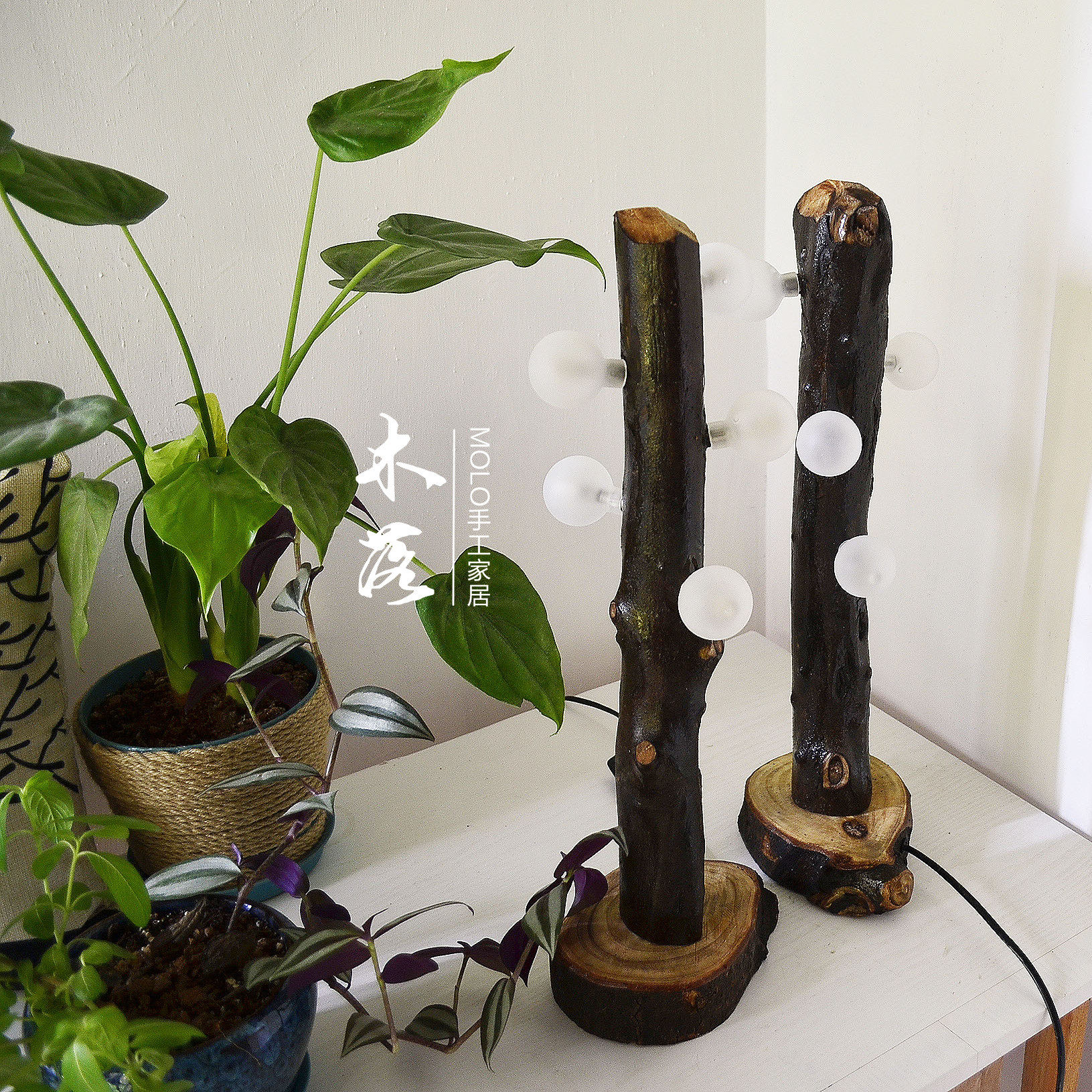 北欧木头树枝台灯个性创意复古美式led书房卧室床头咖啡厅装饰灯