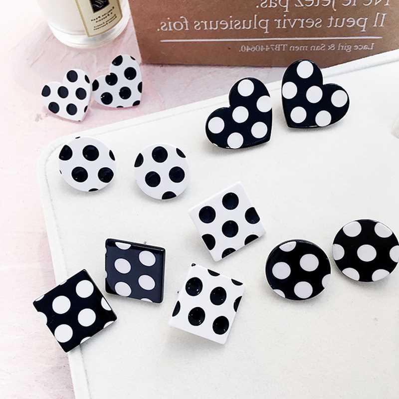 Classic Polka Dot Earraing Geometric Round Square Heart Stud -