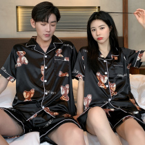 Lovers Pyjamas 2021 New Summer Ice Silk Short Sleeves Silk Mens Thin Spring And Autumn Home Suits Suit