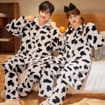 Lovers Pyjamas for men and women Spring and autumn Winter Coral Flannel Flannel Thicken Nets red Dairy Cow Home Suit Suit