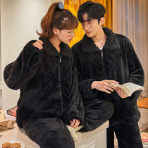 Lovers Pyjamas for men and women Spring and autumn Winter Warmth Plus Suede Thickened Coral Flannel Suede Black Home Suit Suit