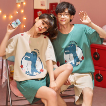 Couples summer pajamas womens summer cotton short sleeve thin 2021 new spring and autumn mens home wear suit