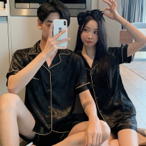 Couple pajamas womens summer short sleeve Ice Silk thin model 2021 new mens summer home clothing loose suit