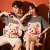 Lovers Pyjamas Women 2021 New Summer Pure Cotton Short Sleeves Slim Summer Student Cartoon Mens Home Suit Suit