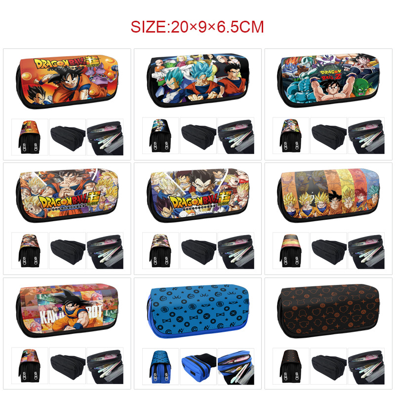 Seven-dragon-beaded cartoon canvas double-zipped pen bag Sun Wukongkakarotbegita large-capacity pencil case-Taobao