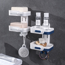 Soap box soap rack creative drain toilet non-perforated wall-mounted double soap rack household artifact