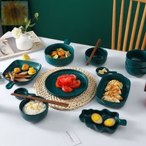 Nordic Ceramics One Food Bowl DISH SUIT HOME MIX 4 PEOPLE BOWLS PAN CHOPSTICKS MESH RED CREATIVE COUPLE DOUBLE 2 PEOPLE CUTLERY