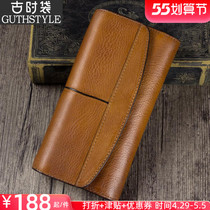 Retro Head Layer Bull Leather Mens Hand Bag Handmade Wallet leather wallet Leather Wallet Mans length Zip 2021 New