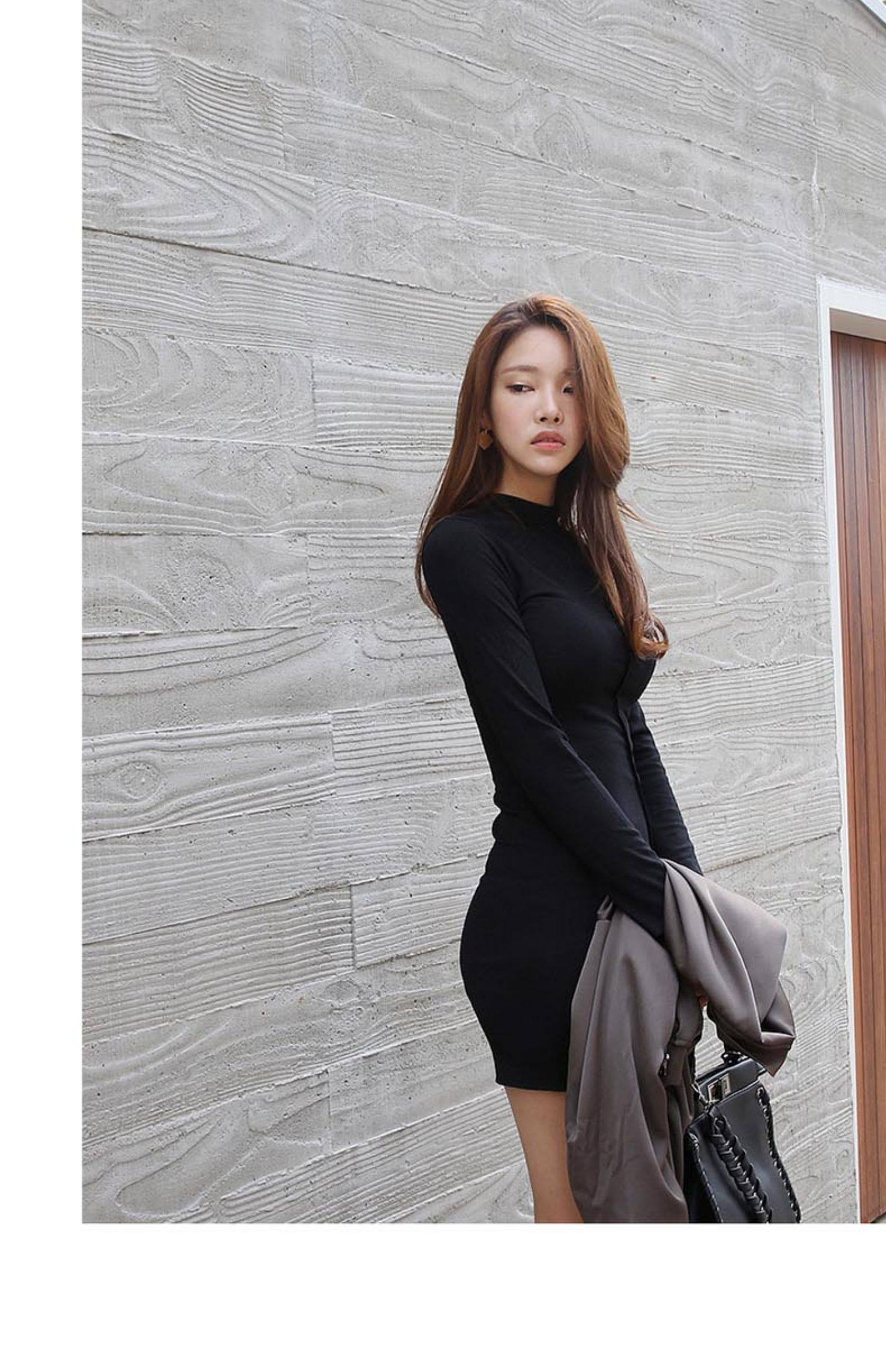 秋冬修身显瘦打底裙不规则包臀短裙性感紧身长袖包裙短款连衣裙女