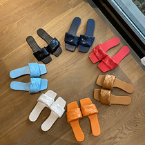 LDTJ high-grade slippers womens summer PU leather flat non-slip temperament sandals wild square head bv braided word cool