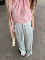 LDTJ casual pants womens 2021 summer new high waist slim straight tube drag floor feel acetic acid gloss wide leg pants