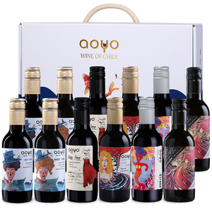 傲鱼aoyo红酒 6款红葡萄酒混合装 迷你小瓶红酒187ml*12支礼盒装