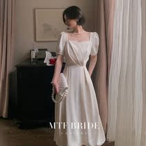 Temperament small white skirt license daily wear registration autumn and winter satin small man evening dress engagement dress female