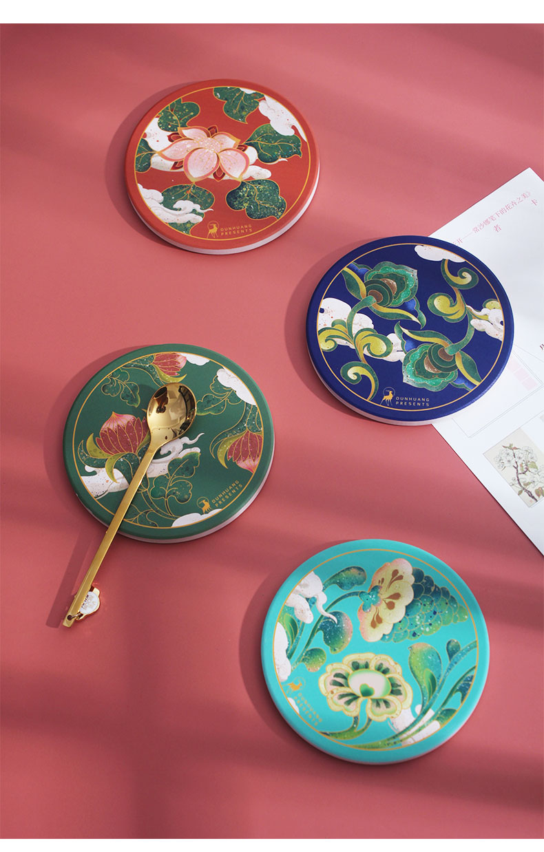 敦煌院 吸水陶瓷茶杯垫 博物馆文创风复古隔热垫生日礼物