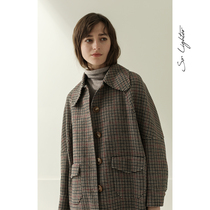 solighter independent design mixed color plaid wool double-sided tweed coat loose slim short coat autumn and winter