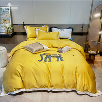 American light luxury 60 long-staple cotton tribute satin embroidery soft four-season cotton bed sheet double bed set