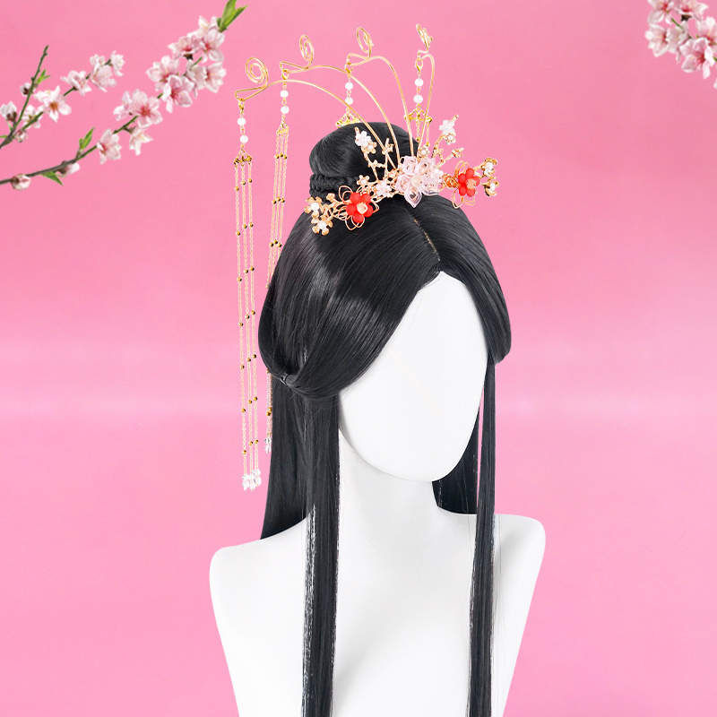 Chinese Ancient Fairy Hanfu head flower cos hair accessories Tang Dynasty  Film drama Queen Princess red