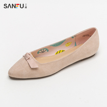 Samford 2020 Korean Sweet Bow Suede Pointed Toe Flat Shoes Commuter Women's Shoes 789264