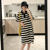 The summer dress of the pregnant woman's skirt and the Korean version of the fashion stripes are thin and cover your belly