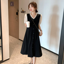 Pregnant women's summer dress Korean version fashion v collects foreign gas downsizing and short sleeves out to breastfeed pregnant women's skirt