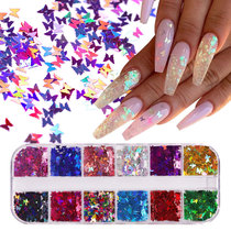 12-color mixed nail sequin patch laser butterfly luminous fluorescent automatic luminous DIY nail decorative decal
