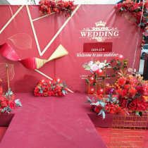 Fake flower wedding flower art Chinese wedding red flower stage wall welcome area decoration row flower corner flower corner flower Road flower wall