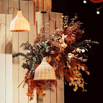 Wedding props Mori Bamboo Rattan Art Wine Glass Lantern Outdoor Wedding Arrangement Window Ceiling Decoration Rattan Chandelier