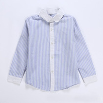 Kindergarten men and womens long-sleeved base royal blue white thick strip shirt Primary school uniform summer casual shirt