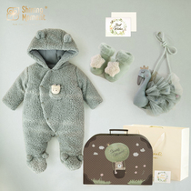 ShiningMoment gift baby gift box full moon gift box baby gift box set plus velvet jumpsuit autumn and winter