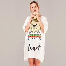 Baiyati 2021 new womens summer cartoon thin short-sleeved pajamas cute T-shirt night dress large size home clothes