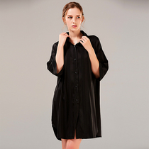 Ice silk shirt night dress womens sexy summer black silk thin loose large size pajamas can be worn outside home clothes