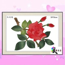 Silk silk silk embroidered cloth stickers handmade DIY material package (Red Rose) Chinese style ink novice student flower