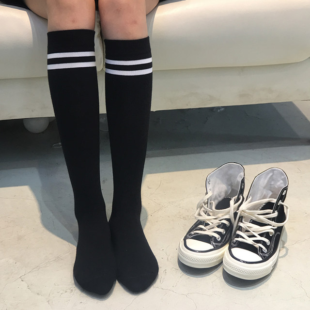 ຖົງຕີນຕີນງົວ jk ສີດໍາກາງ calf socks ແມ່ຍິງດູໃບໄມ້ລົ່ນແລະລະດູຫນາວ, ຖົງຕີນສູງແບບຍີ່ປຸ່ນ, ຖົງຕີນຍາວຂາບາງ