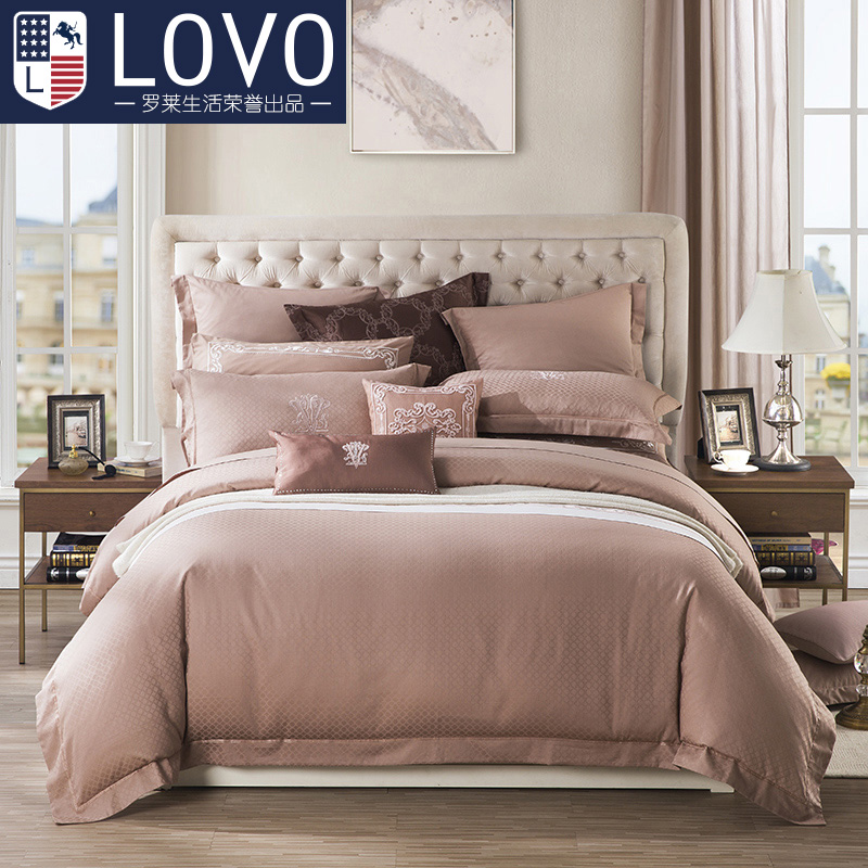 lovo家纺罗莱出品欧式天丝棉提花被套床单四件套美式双人床上用品产品展示图1