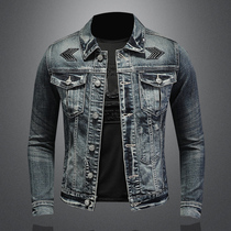 Denim coat mens spring and autumn lapel trend Korean fashion brand European and American locomotive jacket loose size mens coat