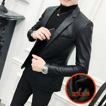 Small suit handsome suit puleather jacket mens 2021 new spring and autumn coat slim Korean locomotive leather men