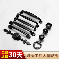 Black Handle Cabinet Drawer Wardrobe Door Handle American Furniture Hardware Solid Zinc Alloy Handle