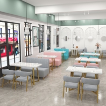 Milk Tea Shop Table And Chairs Combined Burger Shop Small Eating Shop Restaurant Customised Sofa Sweets Shop Café Sofa cassette