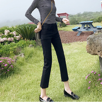 Black straight pants womens high waist nine-point pants spring and summer 2021 new thin chic high waist thin eight-point jeans