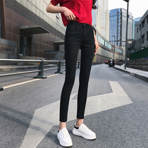 Pure black jeans womens high-waisted nine-point pants summer 2021 new thin thin skinny small-legged trousers children